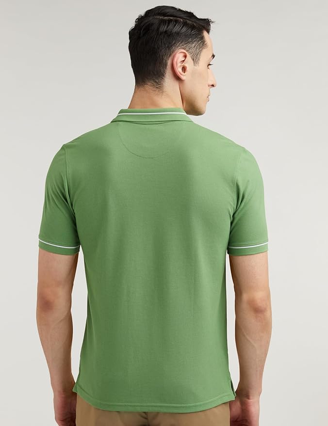Peter England Men's Regular Fit Insignia Half Sleeve Polo T-Shirt | Cotton Rich | Premium Pique Weave