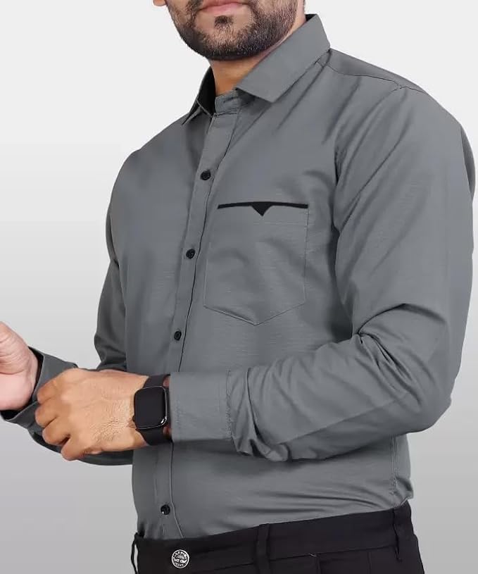 CB-COLEBROOK Men's Regular Fit Solid Soft Touch Cotton Casual Shirt with Pocket Design with Spread Collar & Full Sleeves