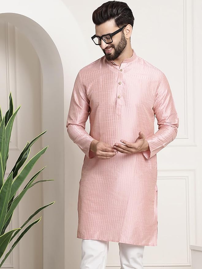 SOJANYA (Since 1958 Men's Silk Blend Striped Kurta – Elegant Diwali Celebration Look